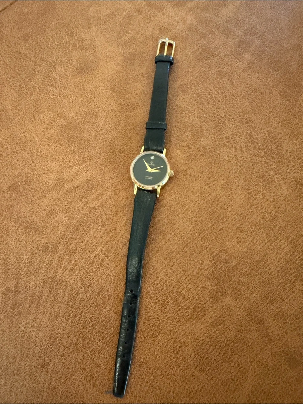 Vintage Armitron Diamond Quartz Women's Watch - Black Dial & Gold Tone - Model 2